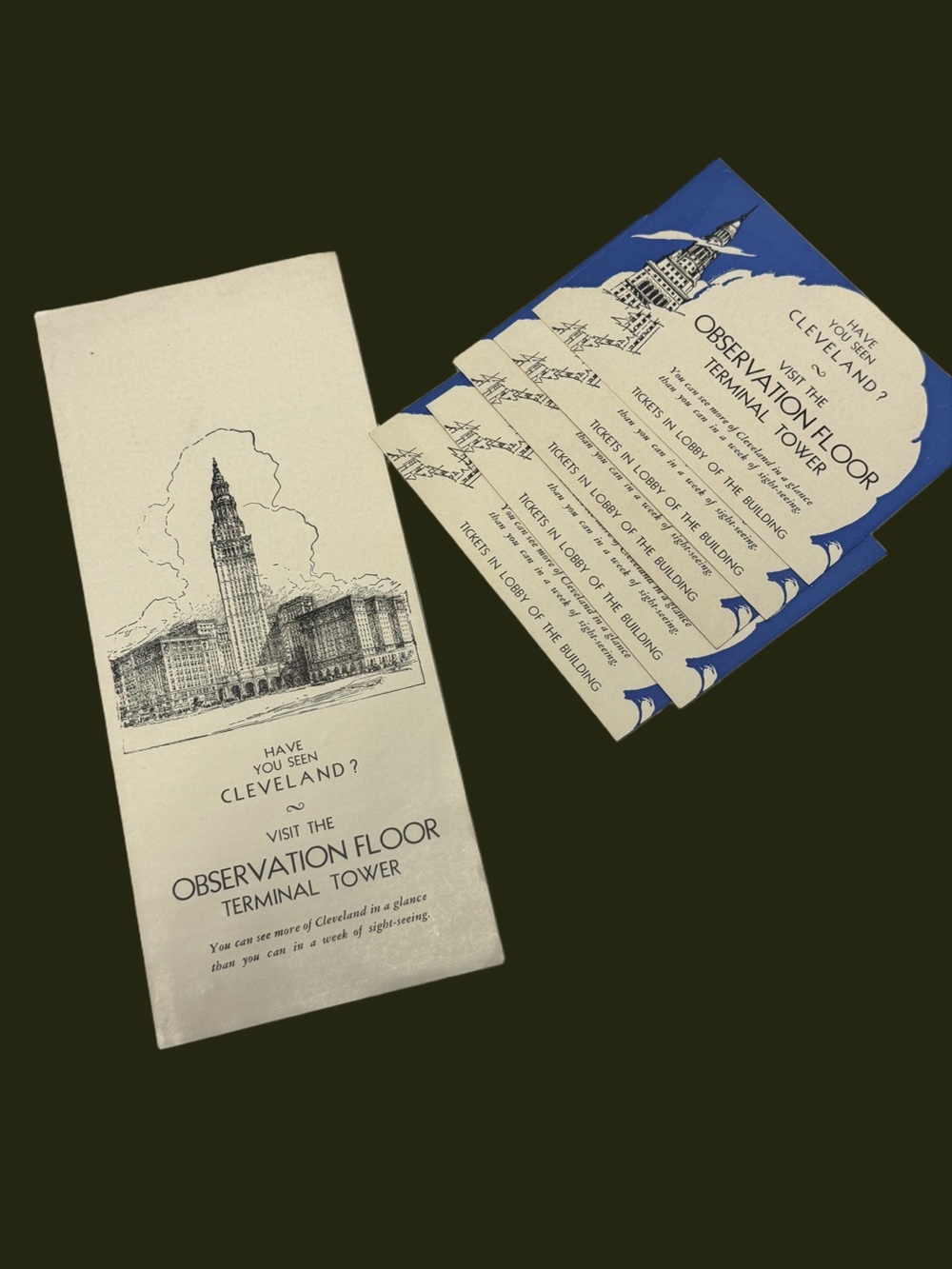 Terminal Tower, Clev. OH, 5 observation floor tickets and brochure. Vintage.